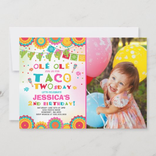Fiesta 2e verjaardag Uitnodiging Taco Twosday Part (Voorkant)