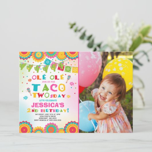 Fiesta 2e verjaardag Uitnodiging Taco Twosday Part (Staand voorkant)