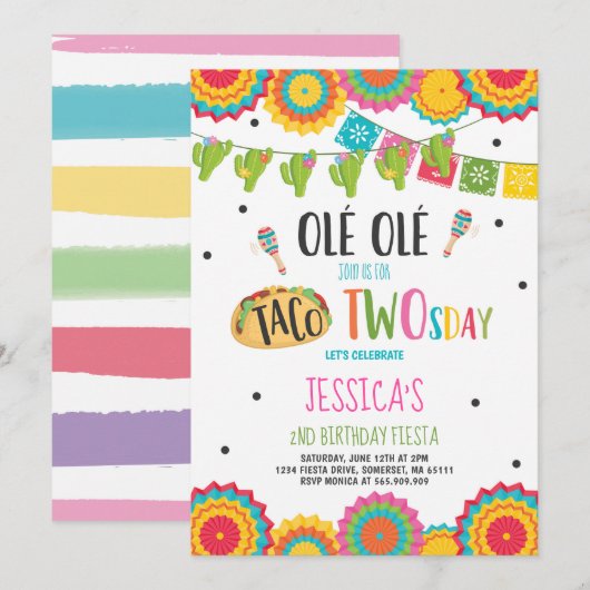 Fiesta 2e verjaardag Uitnodiging Taco Twosday Part (Voorkant / Achterkant)