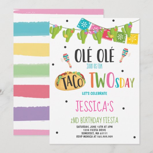 Fiesta 2e verjaardag Uitnodiging Taco Twosday Part (Voorkant / Achterkant)