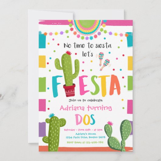 Fiesta 2e verjaardagsfeest Mexicaanse Cactus Party Kaart (Voorkant)