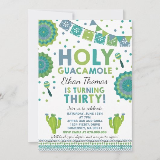 Fiesta 30th Birthday Uitnodiging Heilige Guacamole (Voorkant)