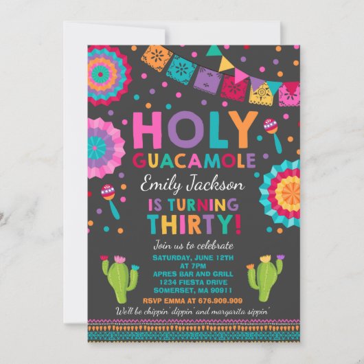 Fiesta 30th Birthday Uitnodiging Heilige Guacamole (Voorkant)