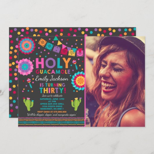 Fiesta 30th Birthday Uitnodiging Heilige Guacamole (Voorkant / Achterkant)