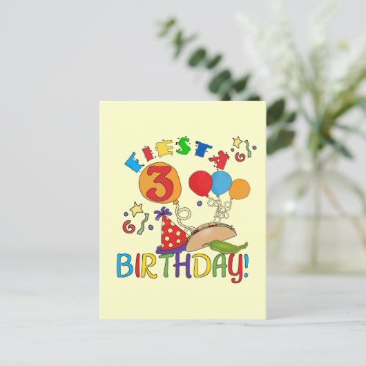 Fiesta 3e verjaardag T-shirts en geschenken Briefkaart (Staand voorkant)