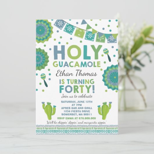 Fiesta 40th Birthday Uitnodiging Heilige Guacamole (Staand voorkant)