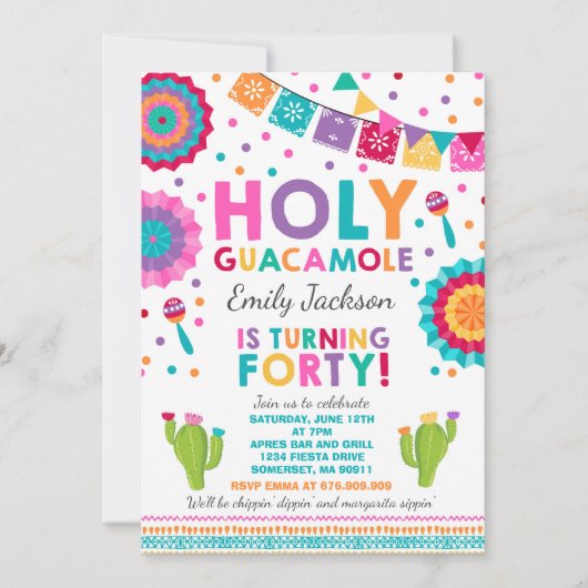 Fiesta 40th Birthday Uitnodiging Heilige Guacamole (Voorkant)