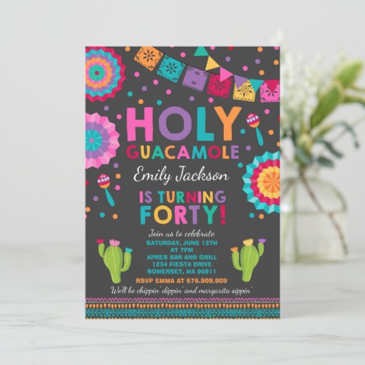 Fiesta 40th Birthday Uitnodiging Heilige Guacamole (Staand voorkant)