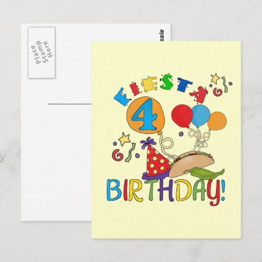 Fiesta 4e verjaardag T-shirts en geschenken Briefkaart (Voorkant / Achterkant)