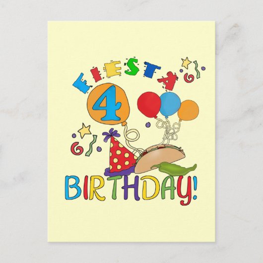 Fiesta 4e verjaardag T-shirts en geschenken Briefkaart (Voorkant)