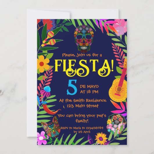 "Fiesta!" 5 mei uitnodiging (Voorkant)
