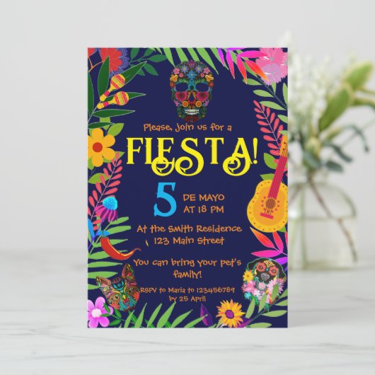 "Fiesta!" 5 mei uitnodiging (Staand voorkant)