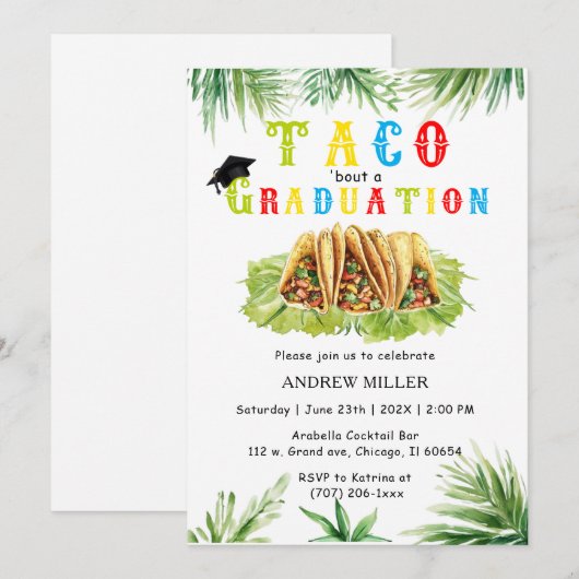 Fiesta afstudeerfeest met taco's kaart (Voorkant / Achterkant)