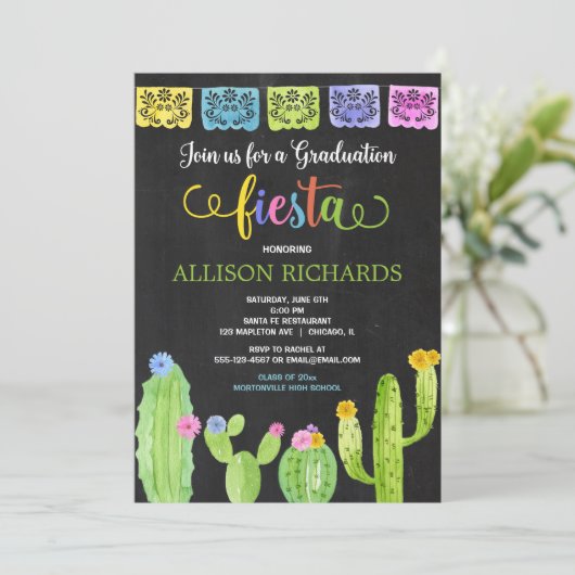 Fiesta afstudeerfeest, waterverf cactus fiesta kaart (Staand voorkant)