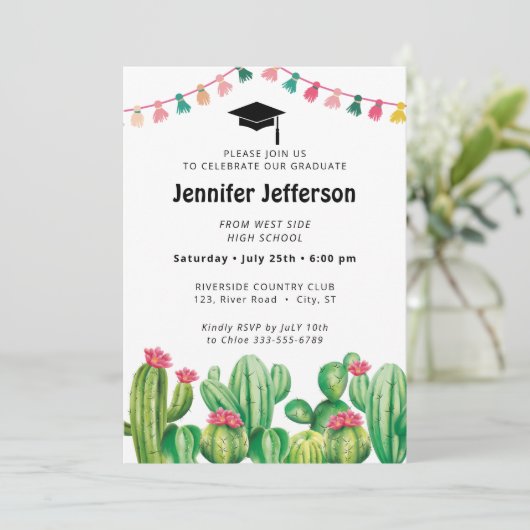 Fiesta Afstuderen Cactus Party Feestdagenkaart (Staand voorkant)