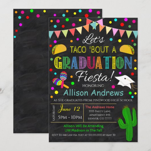 Fiesta Afstuderen Uitnodiging (Voorkant / Achterkant)