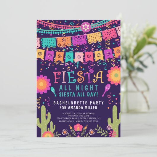 Fiesta All Night Bachelorette Party Uitnodiging (Staand voorkant)
