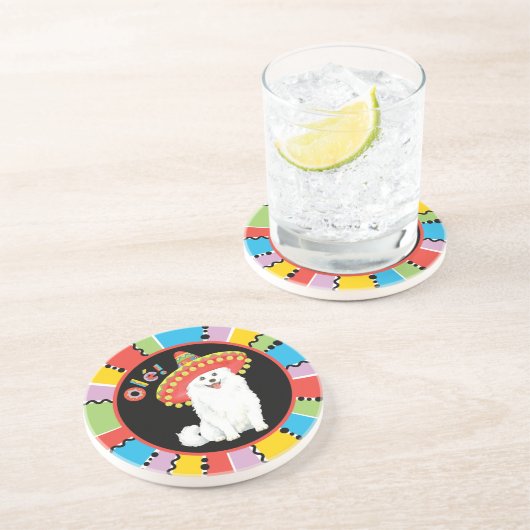 Fiesta American Eskimo Dog Zandsteen Onderzetter (Zijkant)