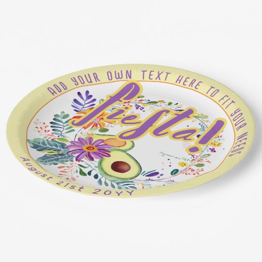 FIESTA Avocado Folkart Bloemen Custom Papieren Bordje (Gekanteld)