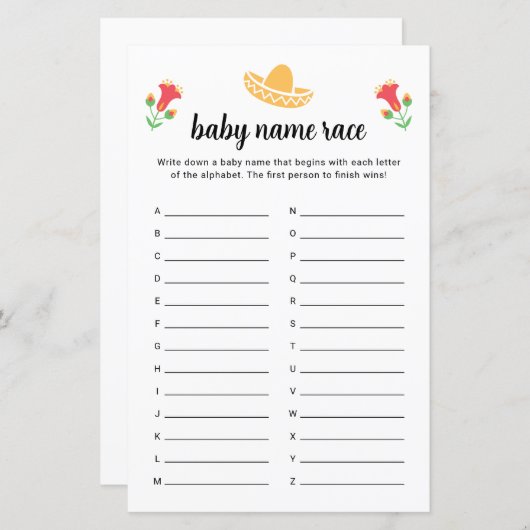Fiesta Baby Naam Race Game (Voorkant / Achterkant)