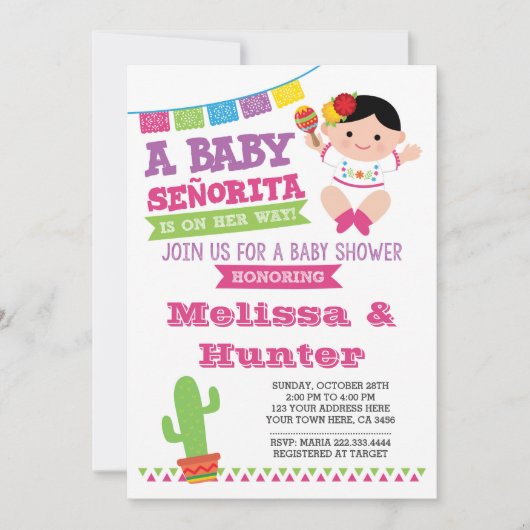 Fiesta Baby shower, Baby Senorita Invite Kaart (Voorkant)