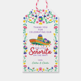 Fiesta Baby Shower Bedank Tag - Bloemensombrero Cadeaulabel