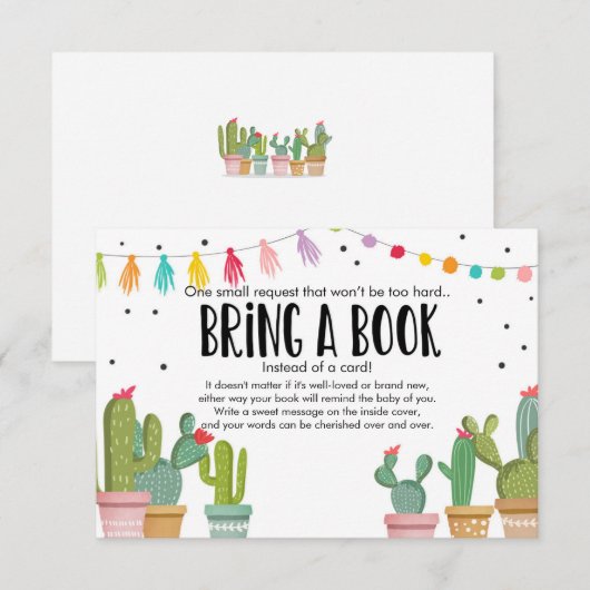 Fiesta Baby shower Cactus Breng een boekenbehuizin Informatiekaartje (Voorkant / Achterkant)