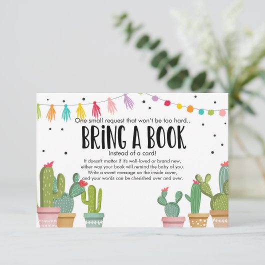 Fiesta Baby shower Cactus Breng een boekenbehuizin Informatiekaartje (Staand voorkant)