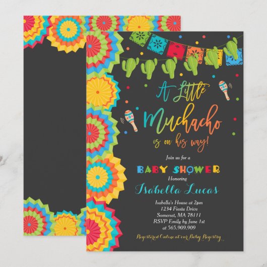 Fiesta Baby shower Invitation Boy Fiesta Shower Kaart (Voorkant / Achterkant)