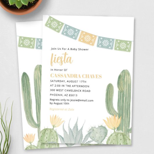 Fiesta Baby shower Invitation, Cactus Baby shower Kaart
