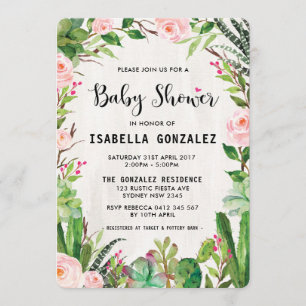 Fiesta Baby shower Invitation Cactus Pink Floral Kaart