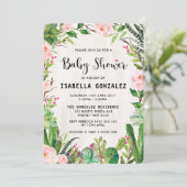 Fiesta Baby shower Invitation Cactus Roze Bloemen Kaart (Staand voorkant)