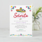 Fiesta Baby shower Invitation – Floral Sombrero Ta Kaart (Staand voorkant)