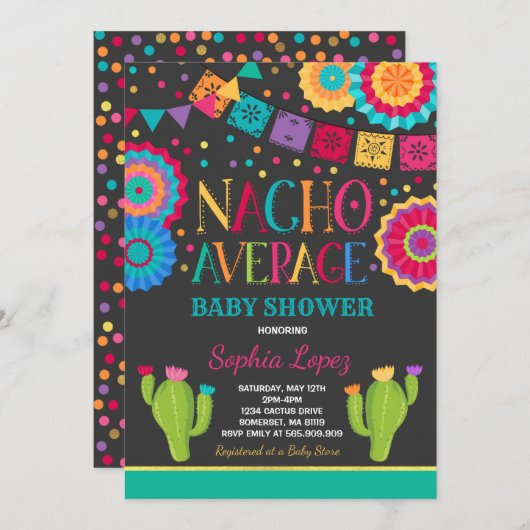 Fiesta Baby shower Invitation Nacho Gemiddelde Sho Kaart (Voorkant / Achterkant)
