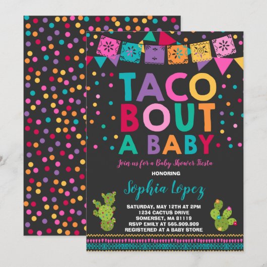 Fiesta Baby shower Invitation Taco Bout A Baby Kaart (Voorkant / Achterkant)