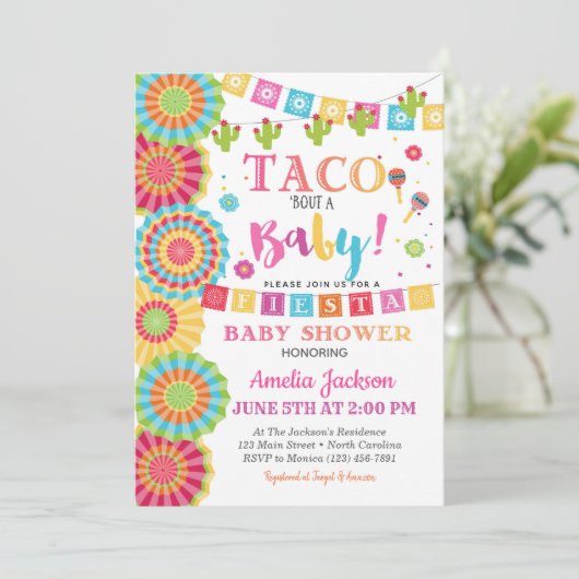 Fiesta Baby shower Invitation Taco Bout A Baby Kaart (Staand voorkant)