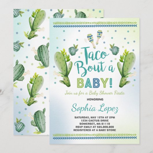 Fiesta Baby shower Invitation Taco Bout A Baby Kaart (Voorkant / Achterkant)