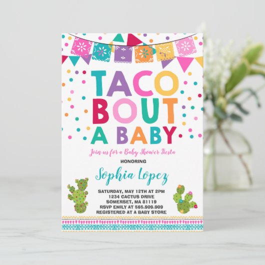 Fiesta Baby shower Invitation Taco Bout A Baby Kaart (Staand voorkant)