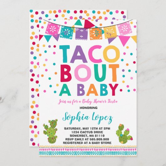 Fiesta Baby shower Invitation Taco Bout A Baby Kaart (Voorkant / Achterkant)