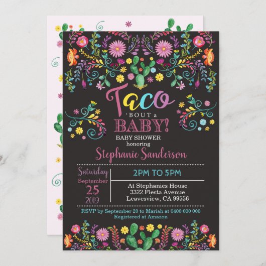 Fiesta Baby shower Invitation Taco over een Baby Kaart (Voorkant / Achterkant)