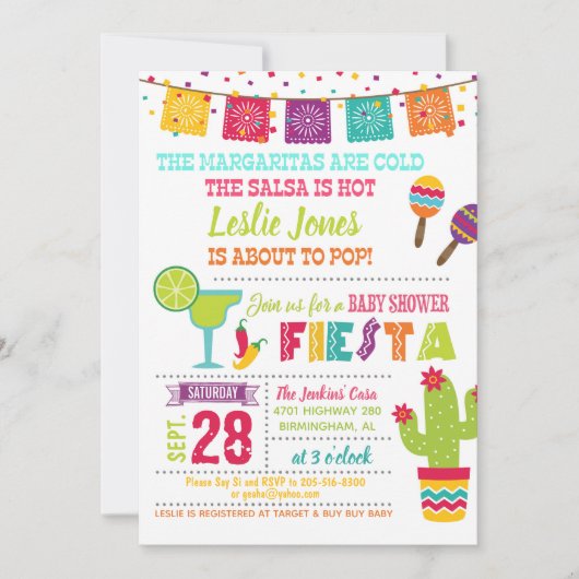 Fiesta Baby shower Invitation - White Kaart (Voorkant)
