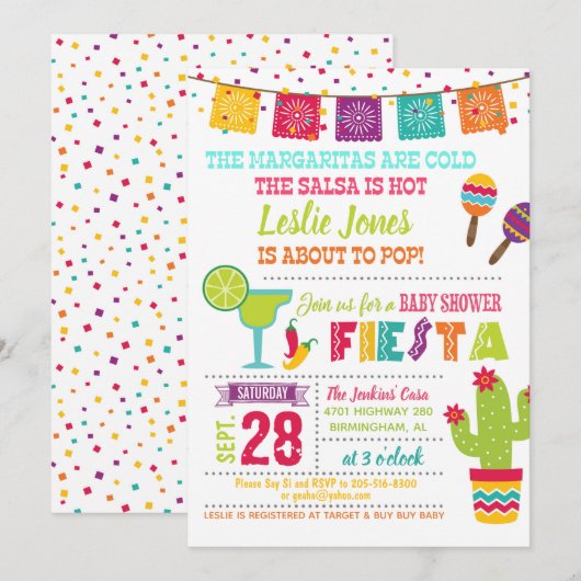 Fiesta Baby shower Invitation - White Kaart (Voorkant / Achterkant)