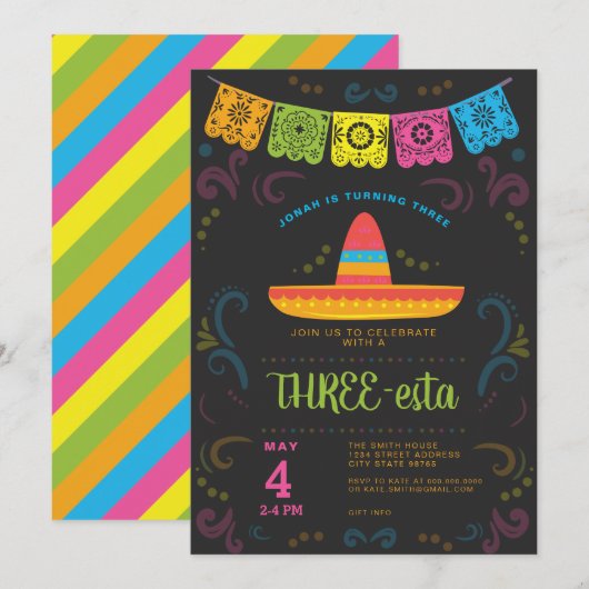 Fiesta baby shower kleurrijk krijtbord ontwerp kaart (Voorkant / Achterkant)