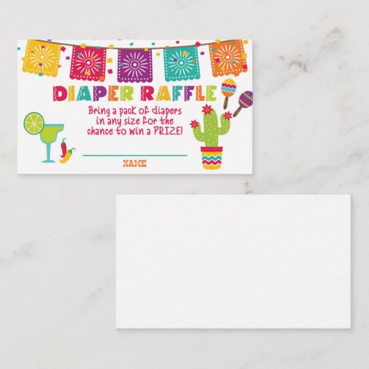 Fiesta Baby shower Luier Raffle Kaart - Wit (Voorkant / Achterkant)
