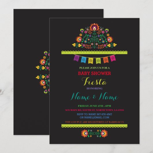 Fiesta Baby shower Mexican Boy Bright Invite Kaart (Voorkant / Achterkant)