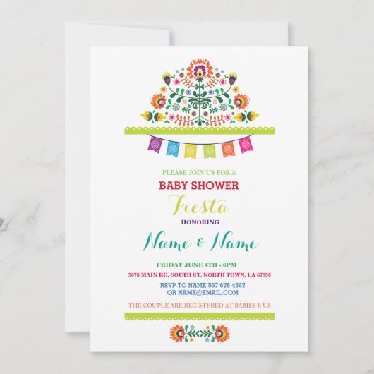 Fiesta Baby shower Mexican Boy Bright Invite Kaart (Voorkant)