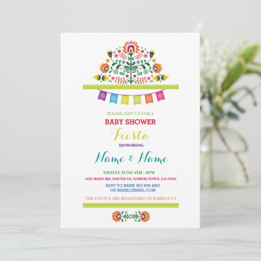 Fiesta Baby shower Mexican Boy Bright Invite Kaart (Staand voorkant)