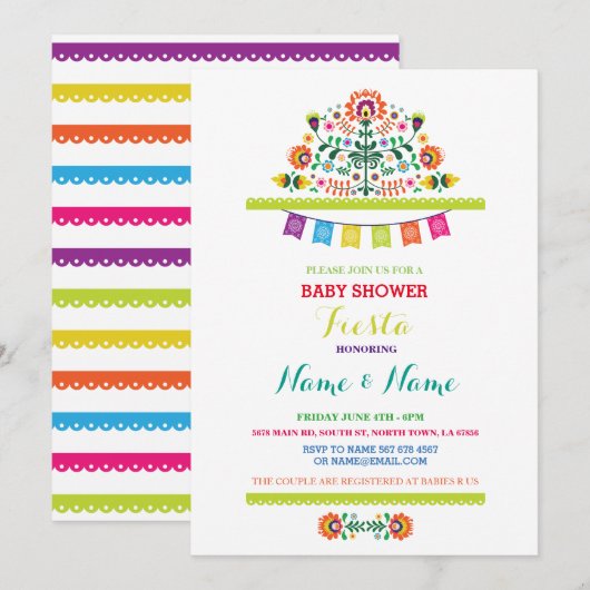 Fiesta Baby shower Mexican Boy Bright Invite Kaart (Voorkant / Achterkant)