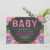 Fiesta-Baby shower | Mexican Floral Chalkboard Kaart (Staand voorkant)