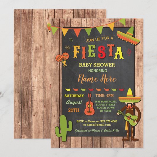 Fiesta Baby shower Party Cactus Fun Mexican Invite Kaart (Voorkant / Achterkant)